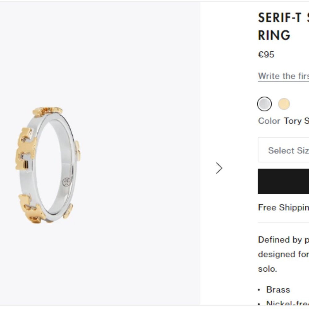 Tory Burch Serif T Stackable Ring Gold/Silver - image 3